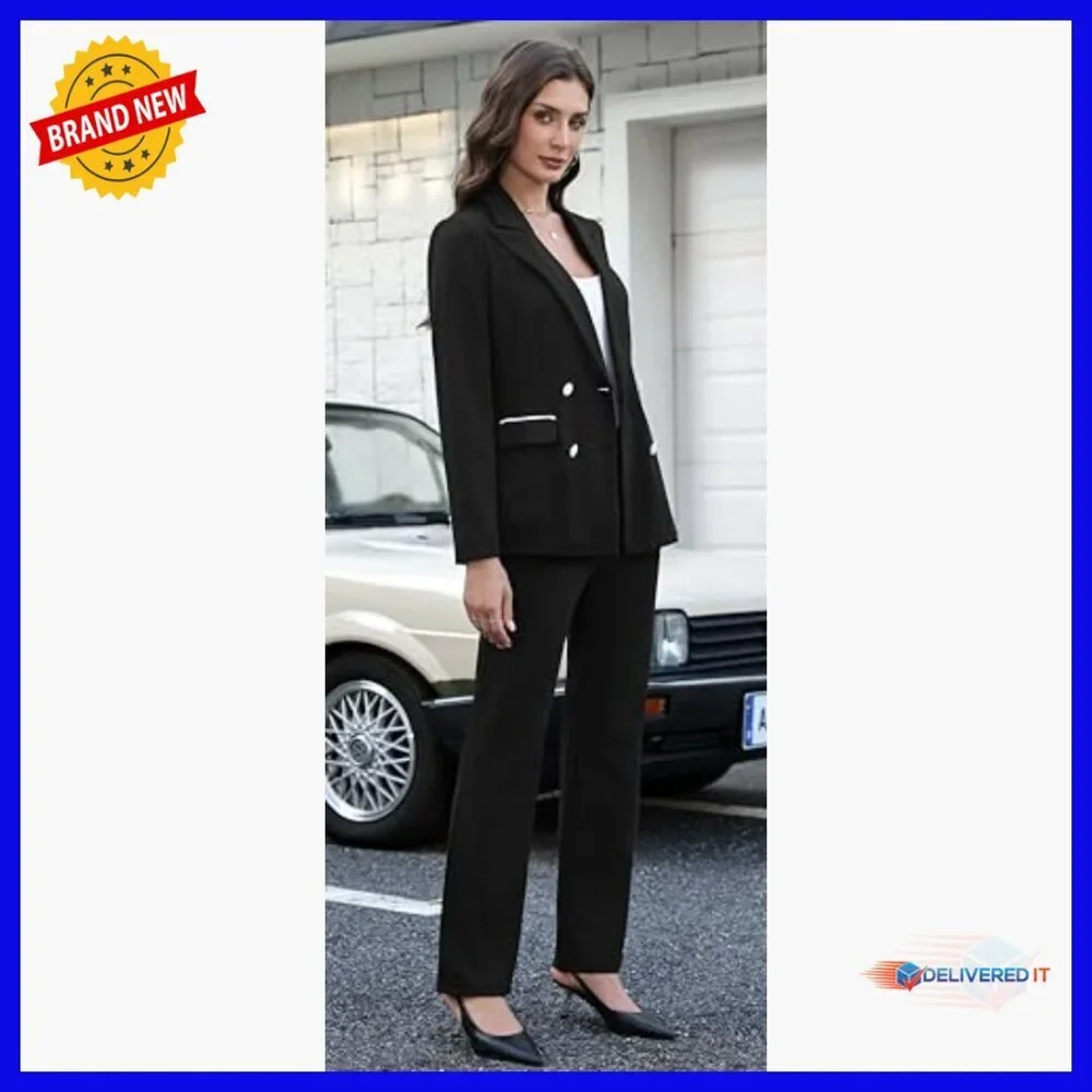 Women's Double Breasted Pant Suit Set Business Casual Office Blazer